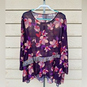 LOGO by Lori Goldstein Plus Size Floral Overlay Top